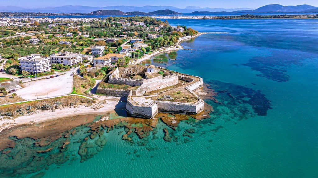 Ancient coastal fortress on a clear blue sea